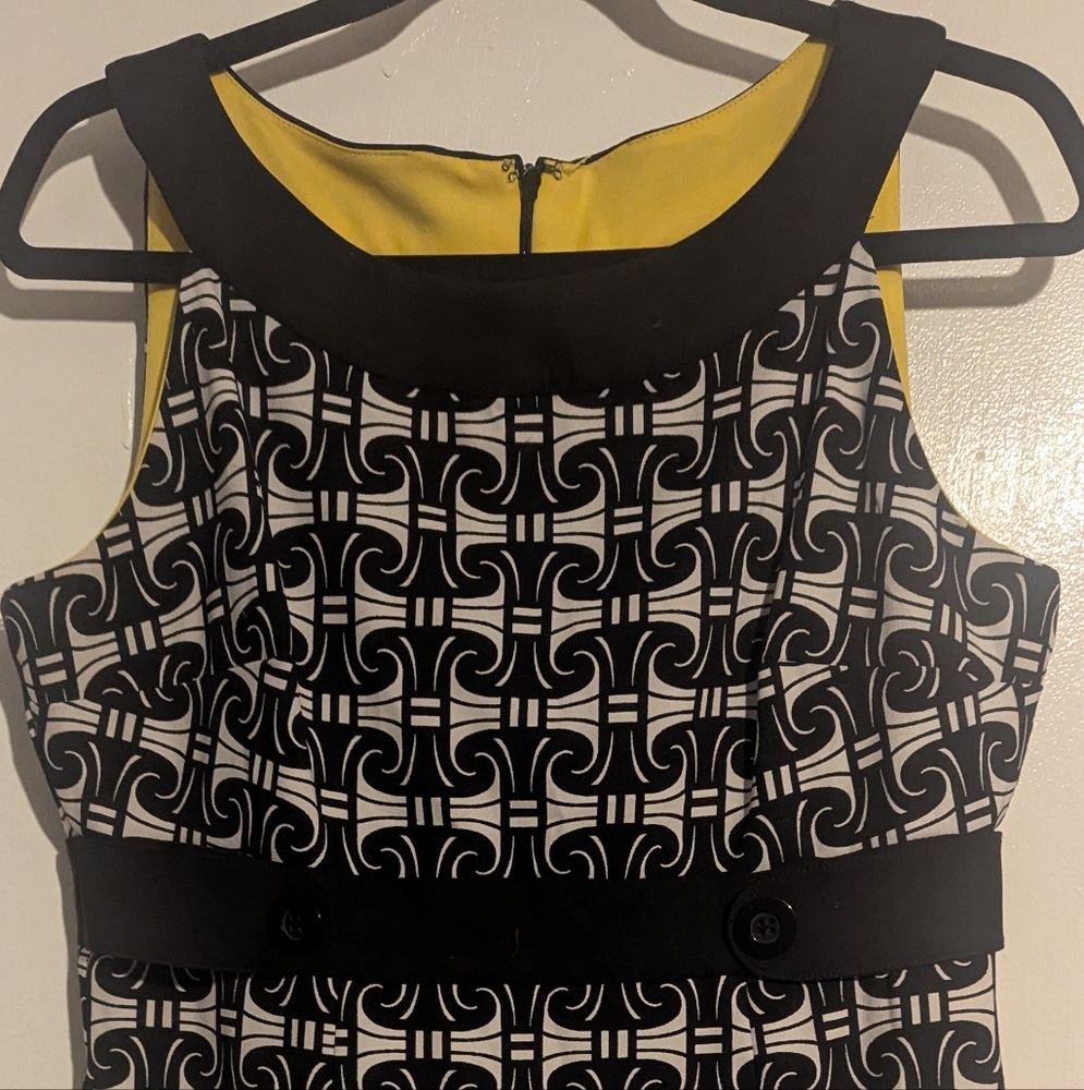 GNW Black and White Geometric Dress with Yellow Accent
